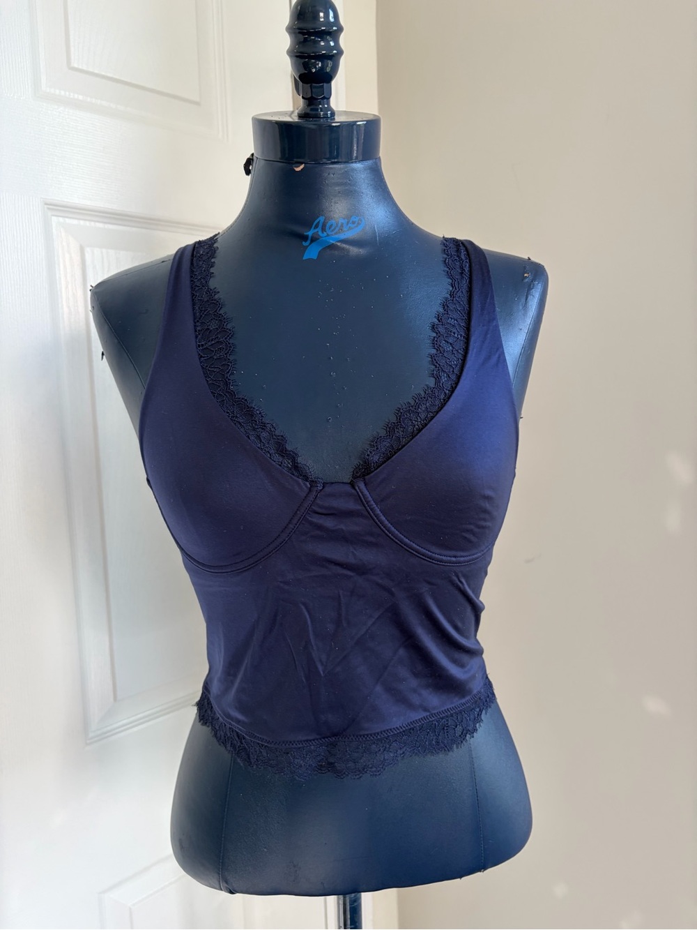 Aerie Women's Lace-Trim Navy Top